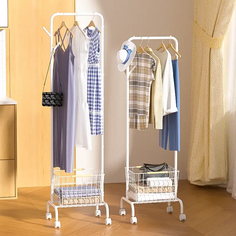 Portable Tabulatum-standing Clothes Rack with PRAECLUSIO Basket